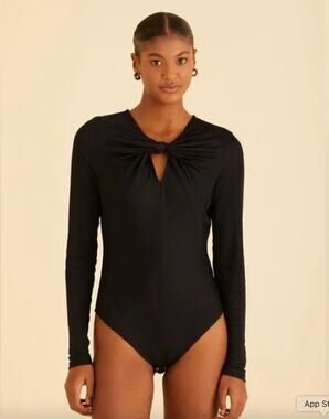 Anthropologie X Farm Rio Black long-sleeve body suit size M/L